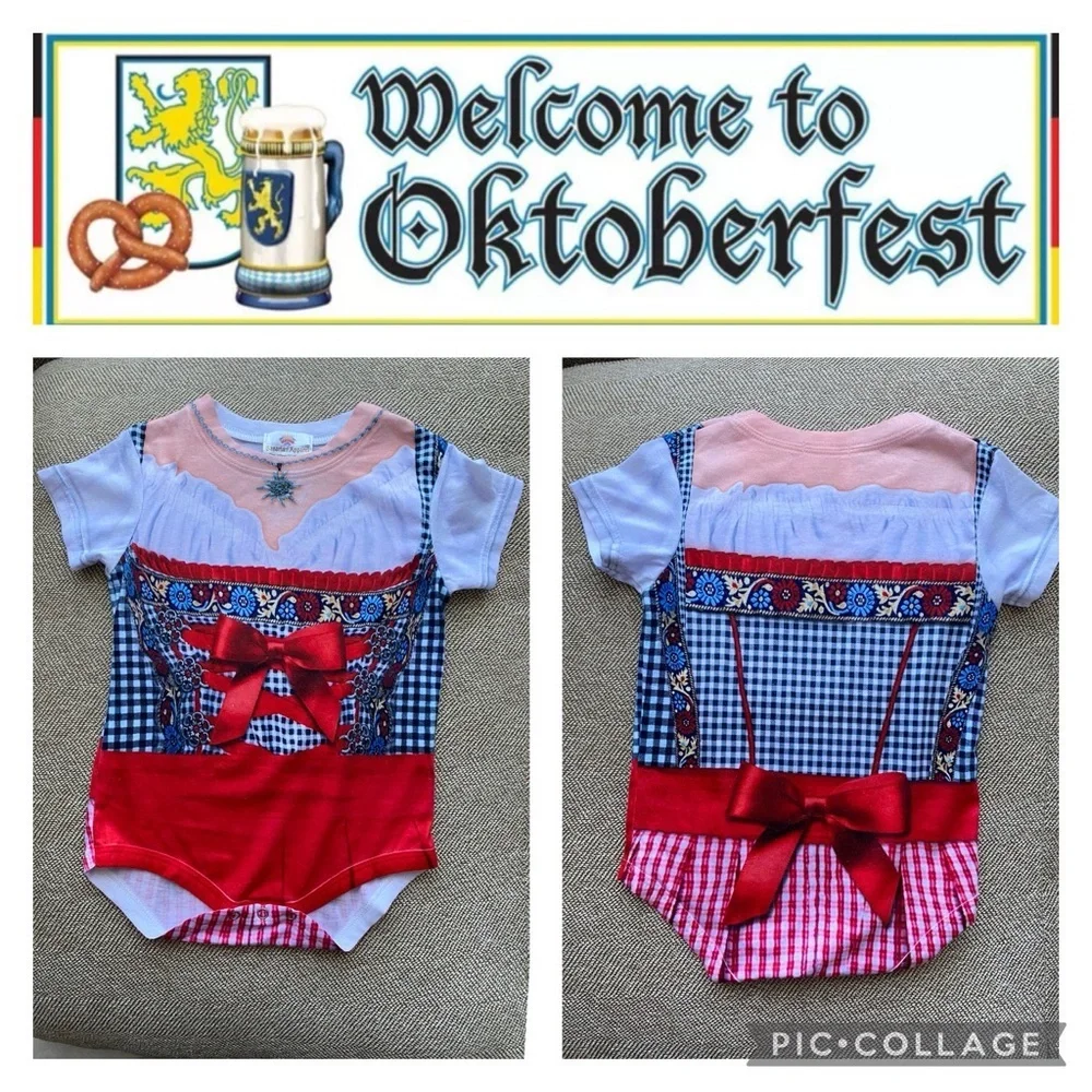 Oktoberfest Baby girls bodysuit- Red and Blue